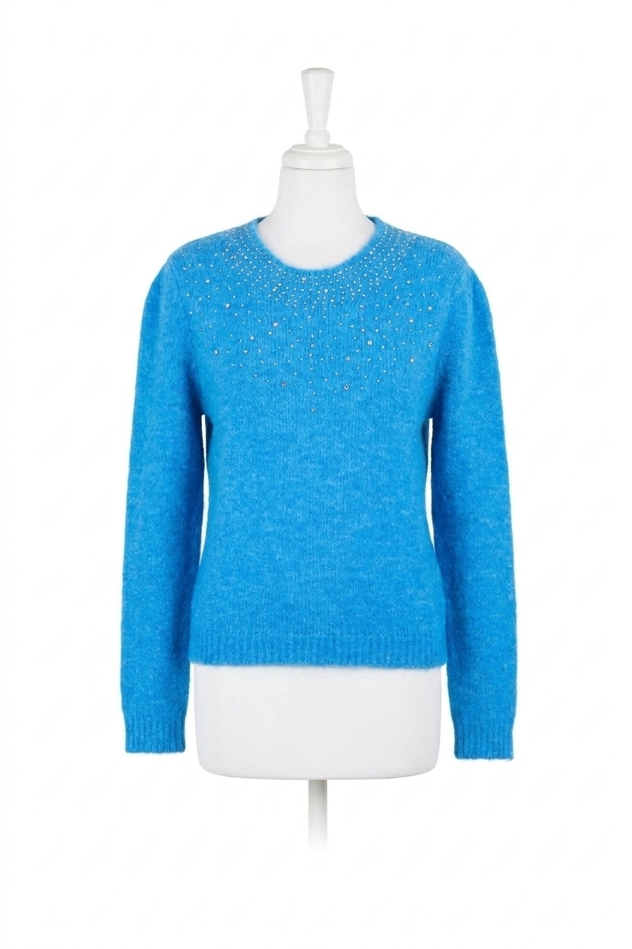 NEW MOLLY BRACKEN rhinestone embellished sweater in blue